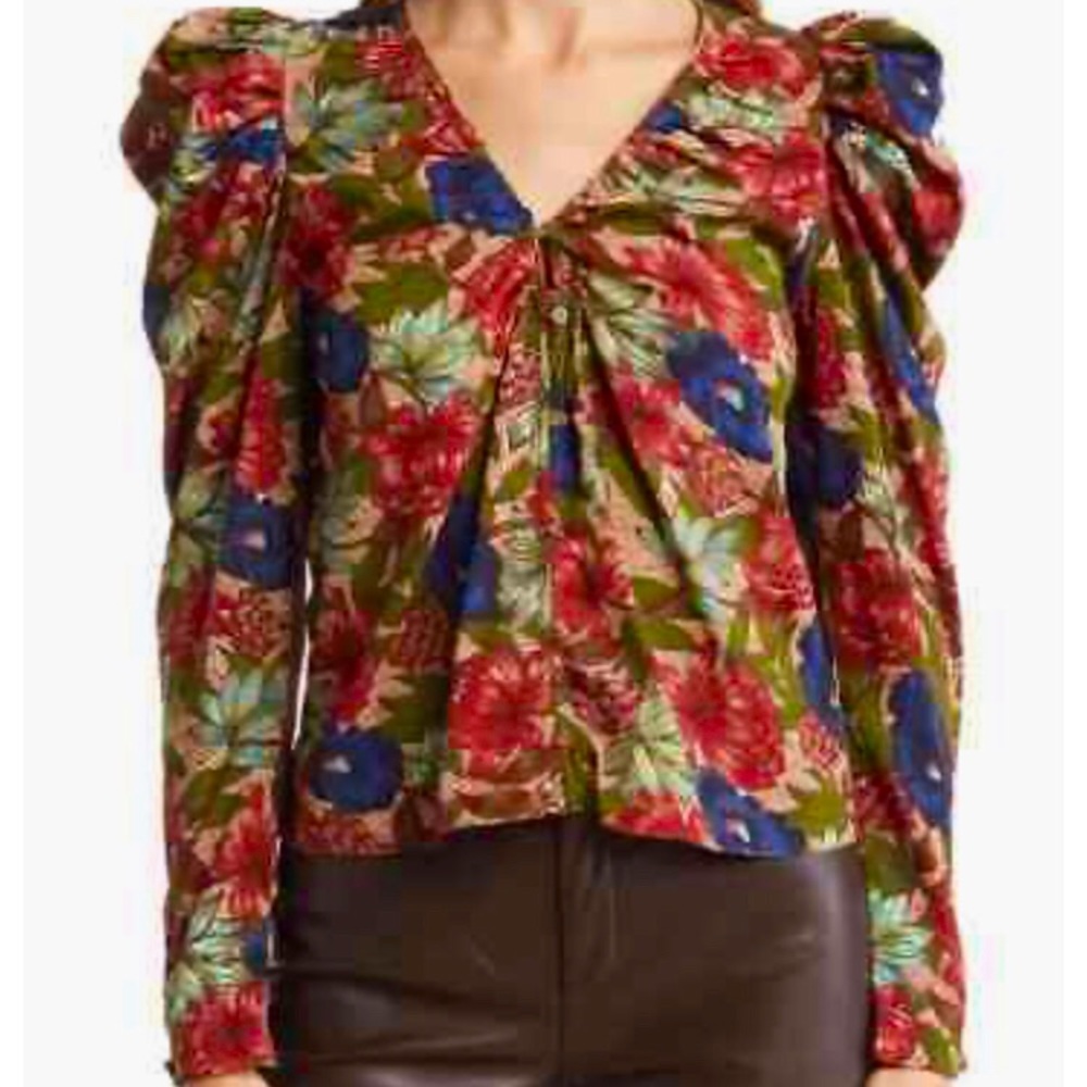 NWT WALTER BAKER Vanessa Puff Long Sleeve Royal Garden Floral  Top Blousell